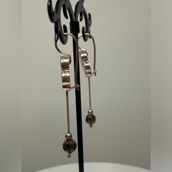 Silpada EXT RARE Sterling Flower with Smokey Quartz Dangles Lock Wires Earrings - Picture 7 of 16